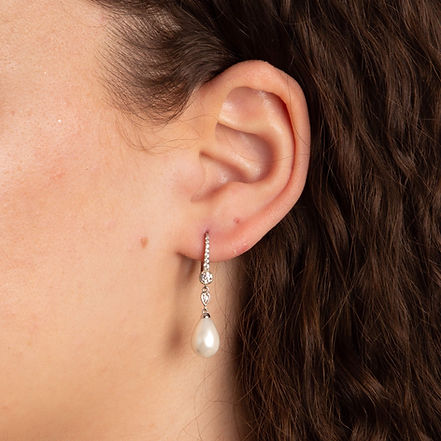 Shell Pearl Drop Lever Hook Earrings with Diamonfire Zirconia