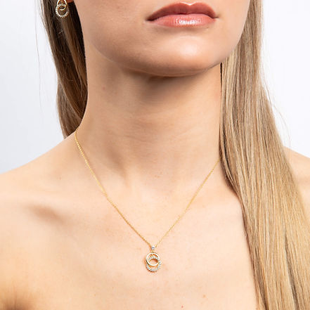 Interlinked Plain and Zirconia Rings Necklace