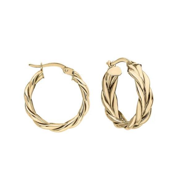 9ct Yellow Gold Rope Textured Hoop Earrings