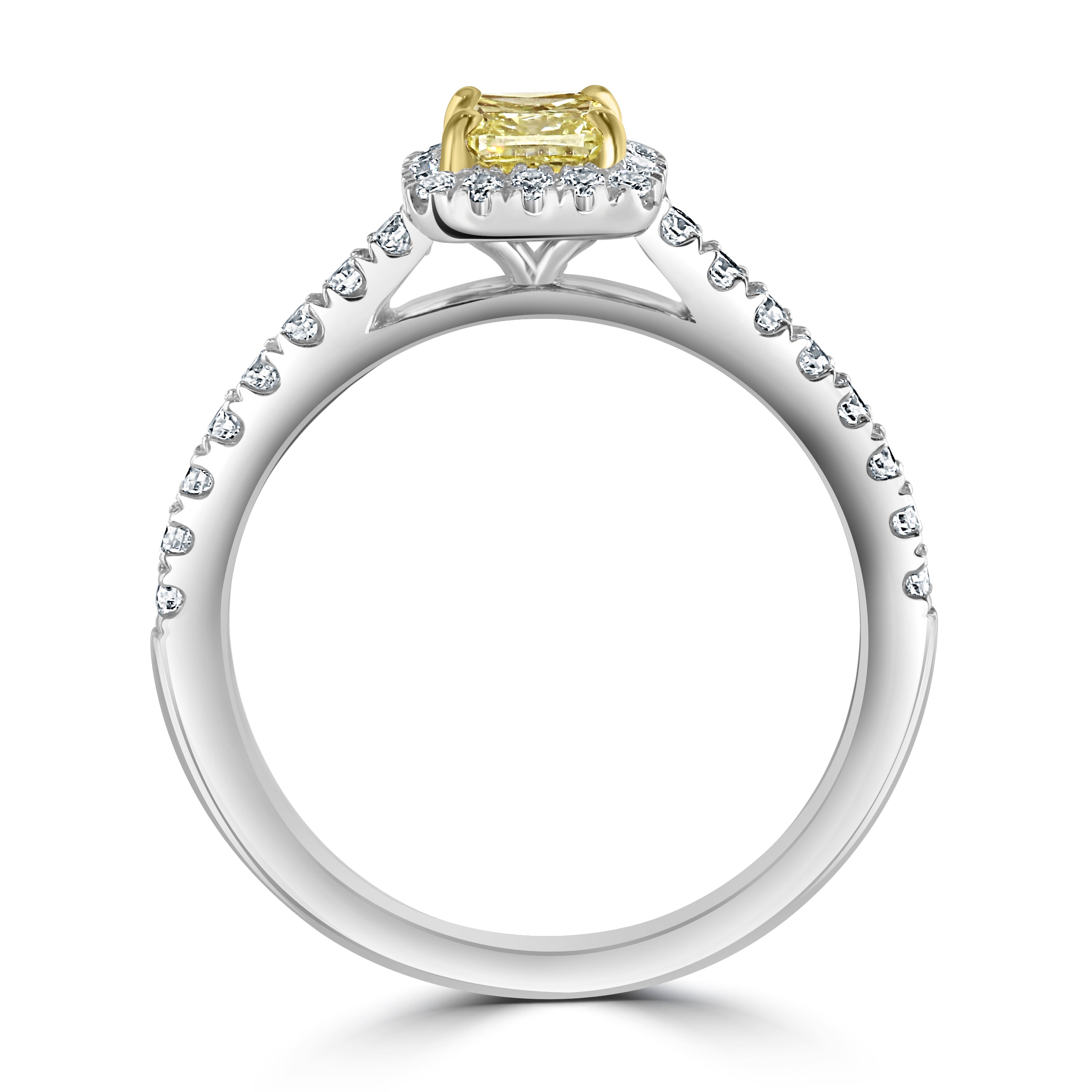 Platinum Fancy Yellow Cushion Cut Diamond Cluster Ring