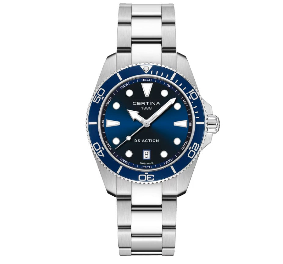 DS Action 40mm Quartz Watch. Blue Dial Stainless Steel Bracelet.
