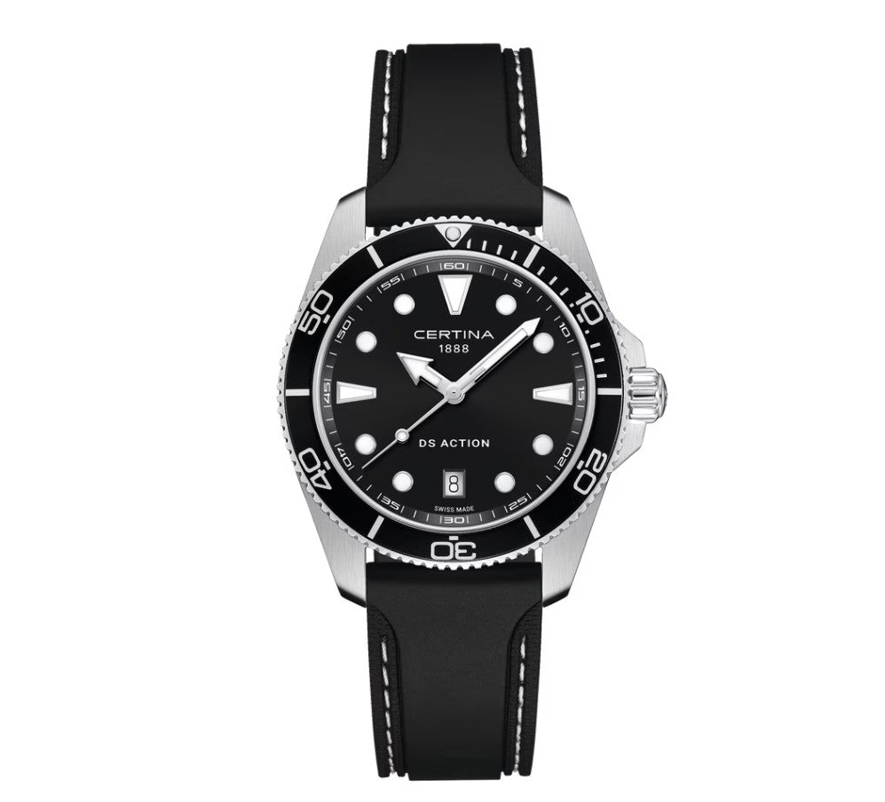 DS Action 40mm Quartz Watch. Black Dial Black Rubber Strap