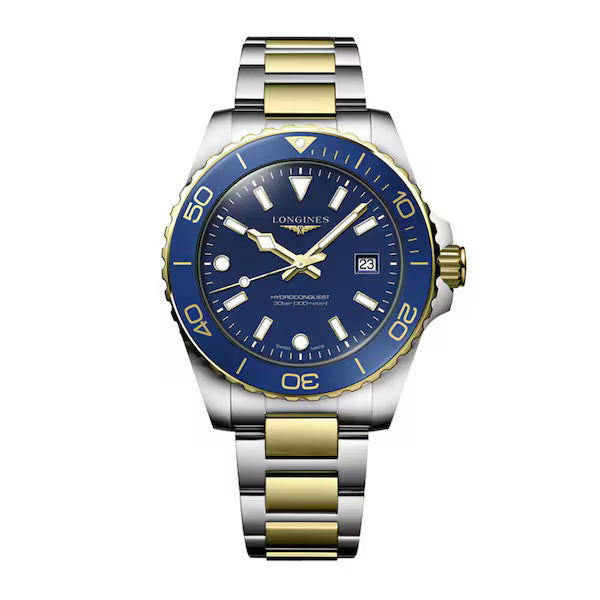 Hydroconquest Quartz Watch. Blue Dial, Stainless Steel Gold PVD Two Tone Bracelet.