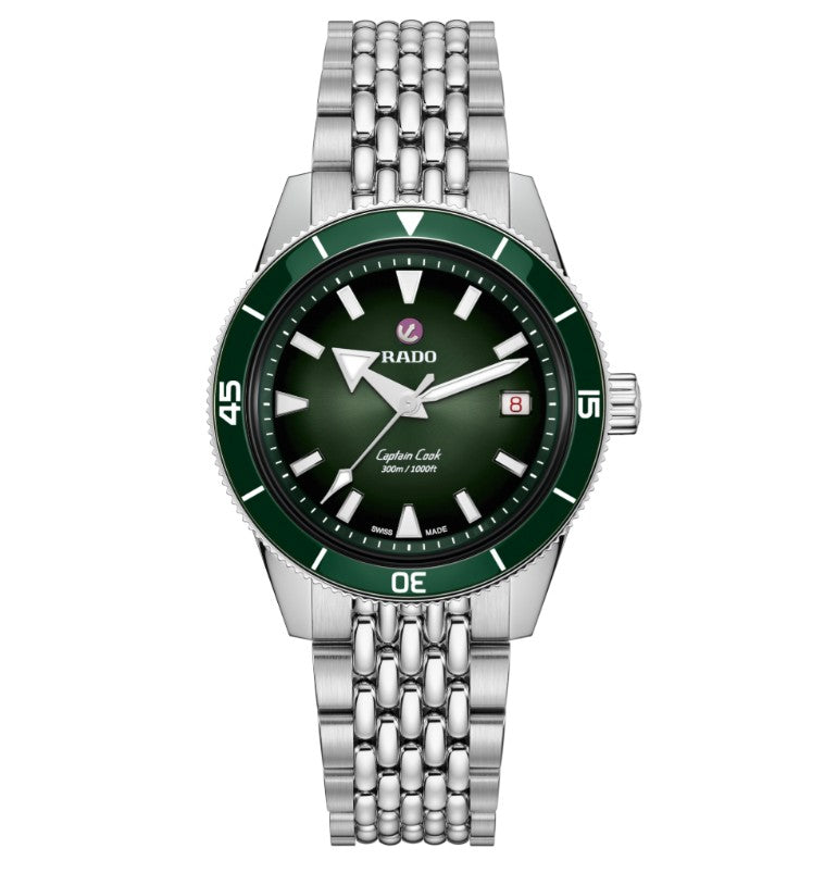 Rado Captain Cook Automatic Watch. Green Dial, Stainless Steel Bracelet.