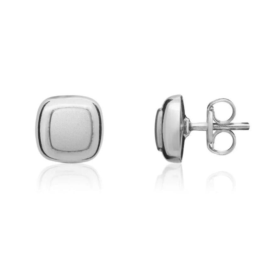 9ct White Gold 7mm Satin and Polished Square Stud Earrings