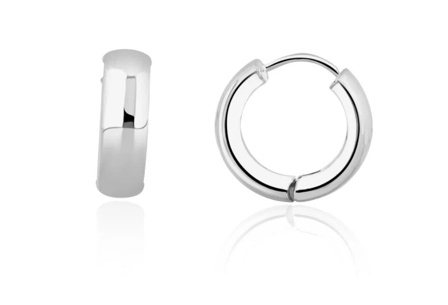 9ct White Gold Polished Rounded Huggy Hoop Earrings