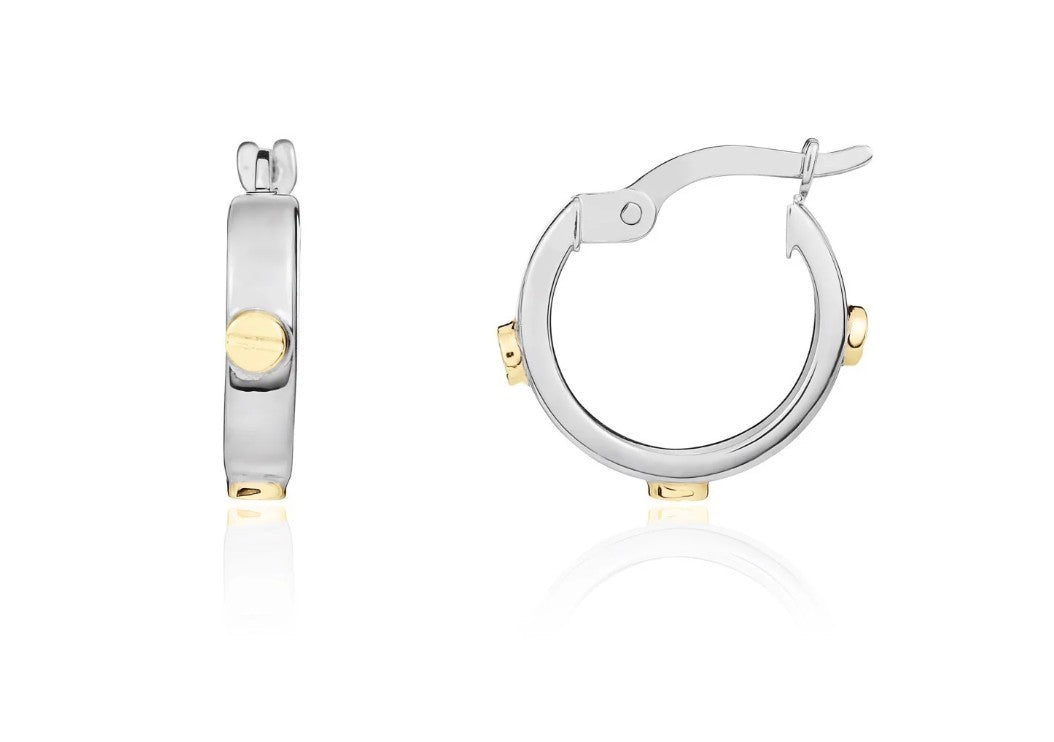 9ct White and Yellow Gold Round Hoop Earrings with Screws