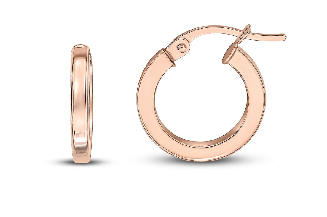 9ct Rose Gold 14mm Square Tubing Round Hoop Earrings