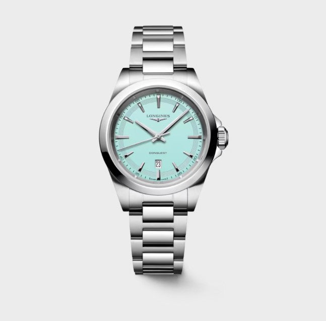 Longines Conquest Quartz Watch. Mint Dial Stainless Steel Bracelet.