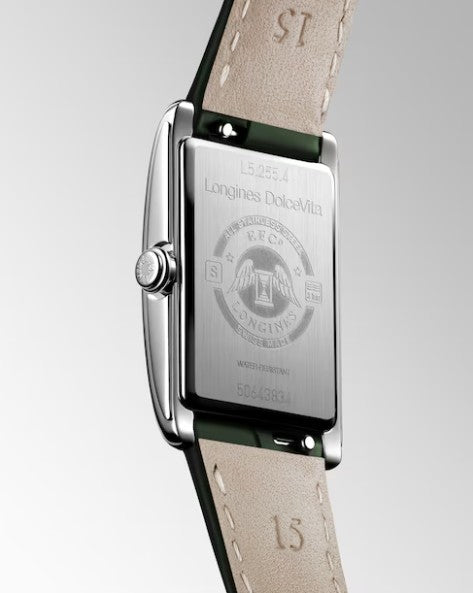 Longines Dolce Vita Quartz Watch. Ivory Gilt Dial, Olive Green Aligator Strap