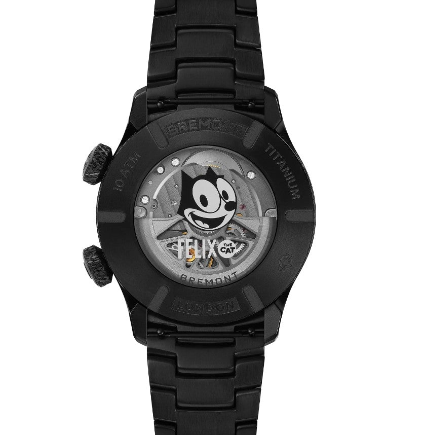 Altitude MB Meteor 'Felix The Cat' Automatic Watch. Black Dial, Black Titanium Bracelet.