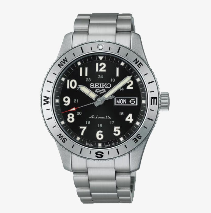 Seiko 5 Sports Field in Camo Black Automatic Watch. On Stainless Steel Bracelet