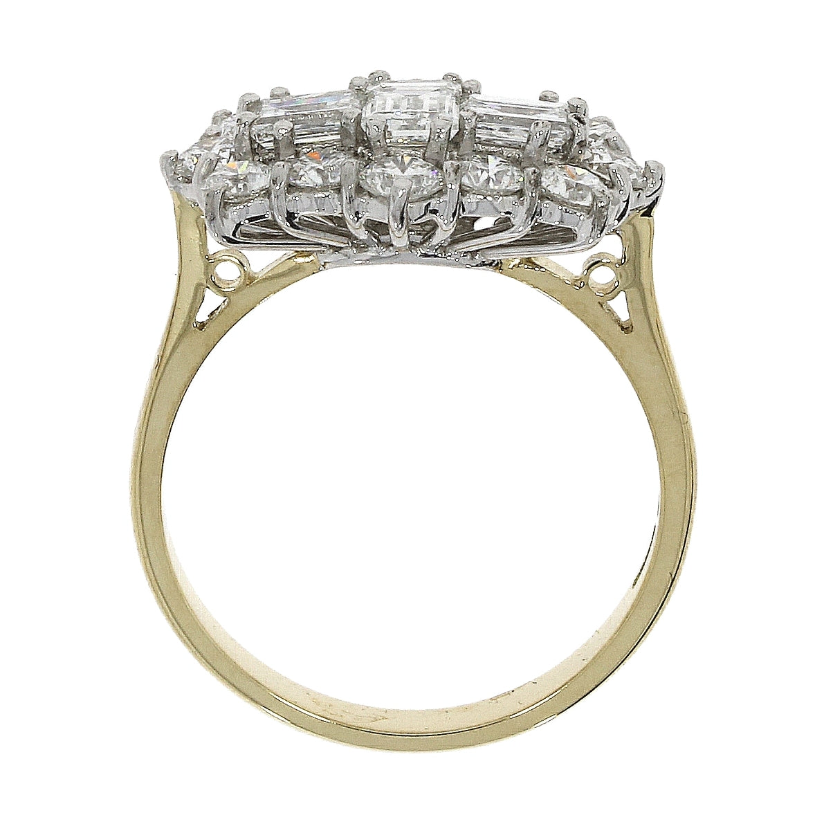 18ct Yellow Gold 3 Baguette and 12 Brilliant Diamond Cluster Ring