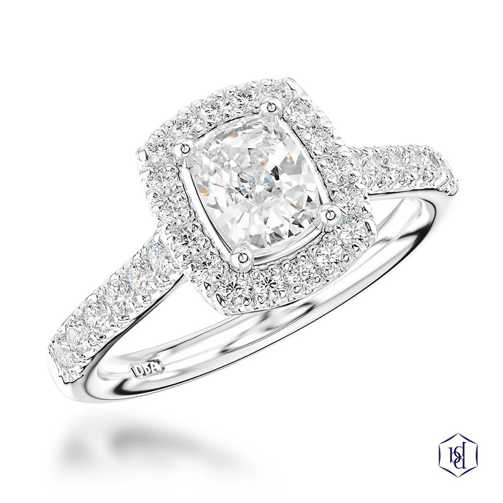 Skye Cushion Cut Platinum Shank and Platinum Head Cluster Diamond