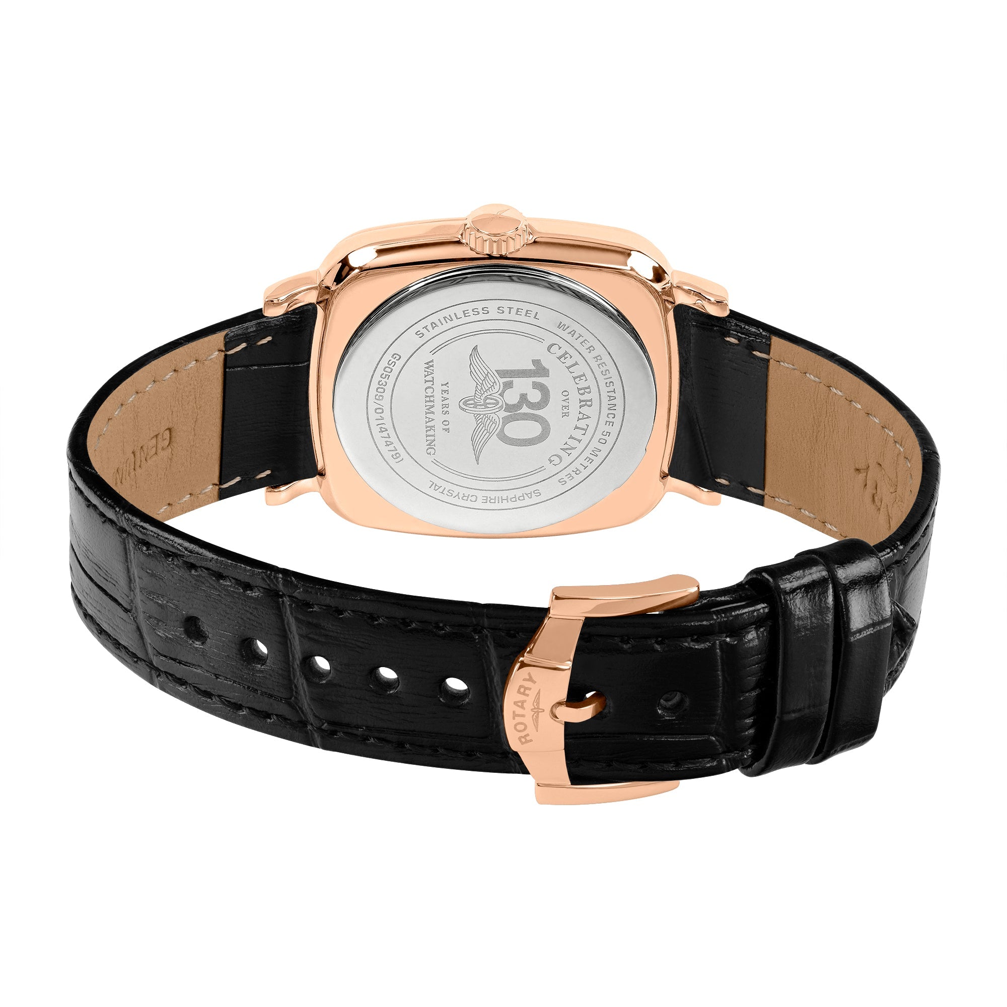 Heritage Astoria Quartz Watch. White Dial, Rose Gold Plated Case, Black Leather Strap.