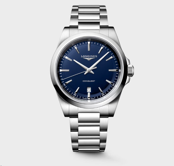 Longines Conquest Quartz Watch. Blue Dial Stainless Steel Bracelet.