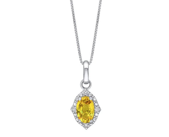 9ct White Gold Oval Yellow Sapphire and Diamond Penant