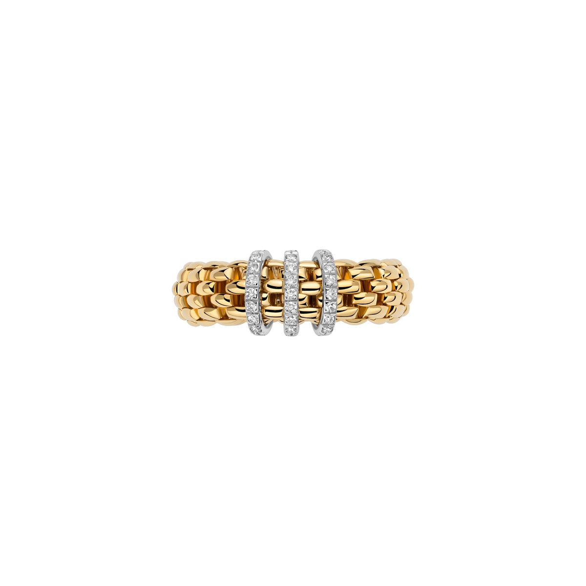 Fope Vendome Flex'it 18ct Yellow Gold Ring with Diamond Pave 0.23ct