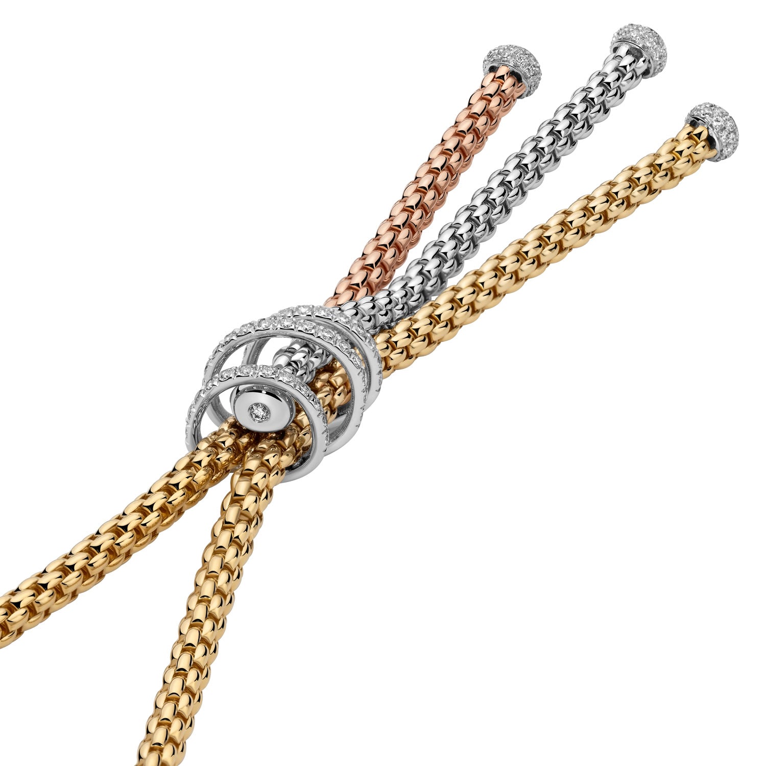 Fope 18ct Yellow,White and Rose Gold Prima Lariat Necklace with Diamond Pave 0.49ct