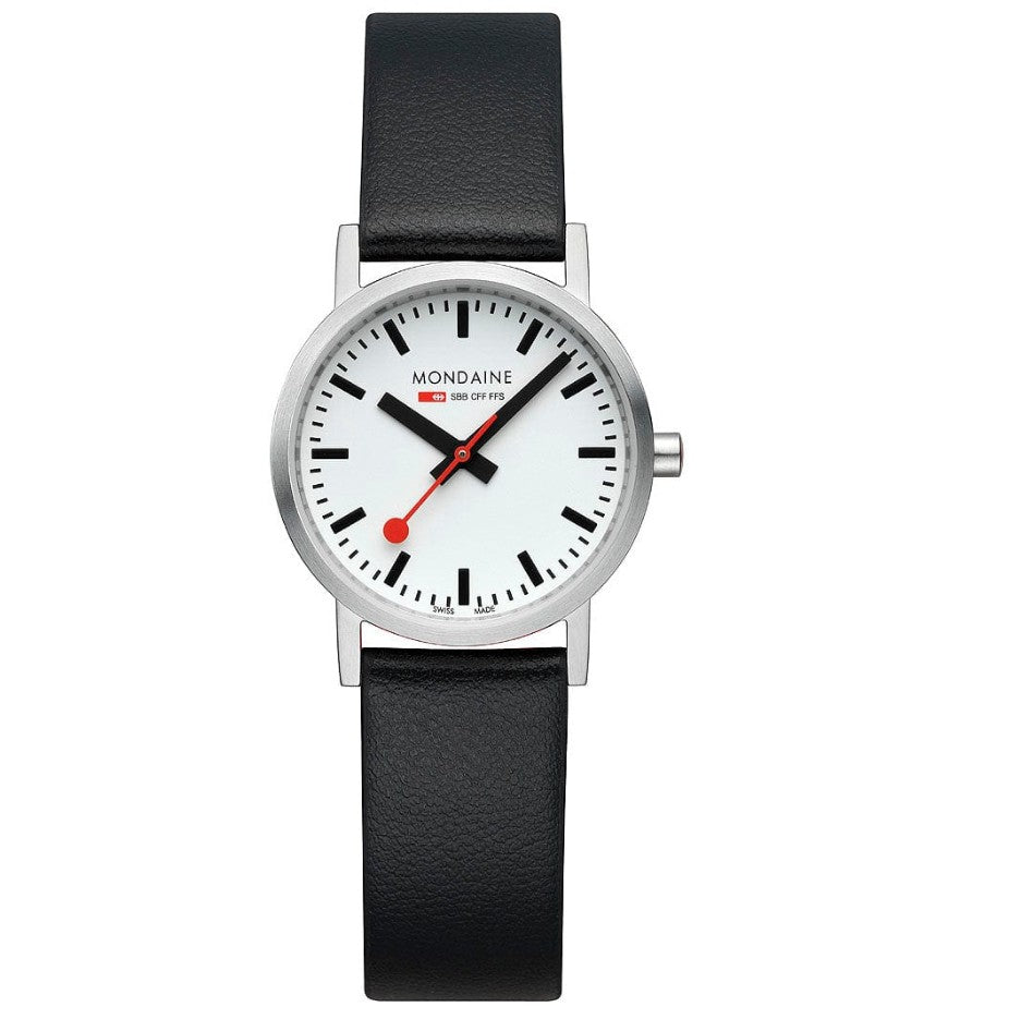 Classic 30mm Brushed Case Blk Veg Leath Strp Qtz Watch