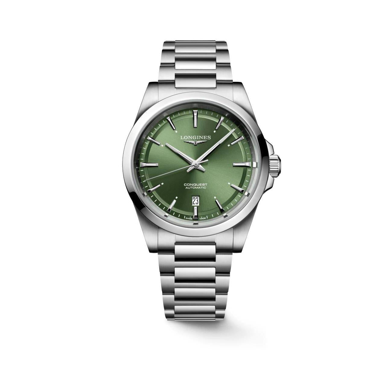 Longines Conquest Automatic Watch. Green Dial Stainless Steel Bracelet.