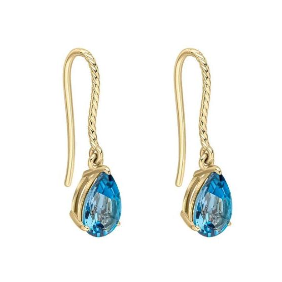 9ct Yellow Gold Pear Shaped London Blue Topaz Rope Twist Drop Earrings