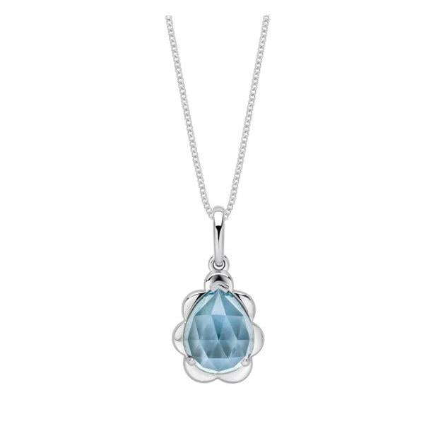 9ct White Gold Fancy Cut Sky Blue Topaz Flower Bud Pendant