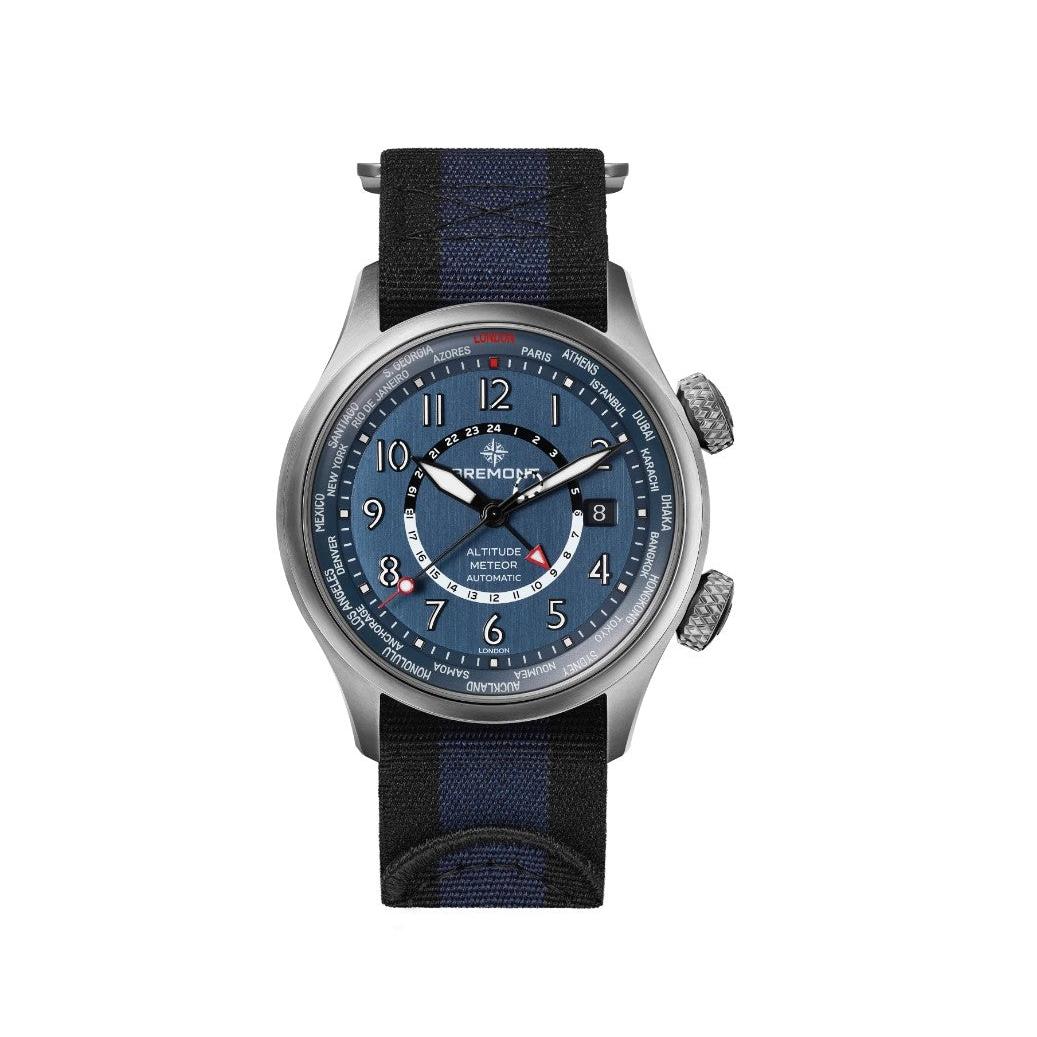Altitude MB Meteor Time Zone Automatic Watch. Blue Dial, Blue/Black Nato Strap