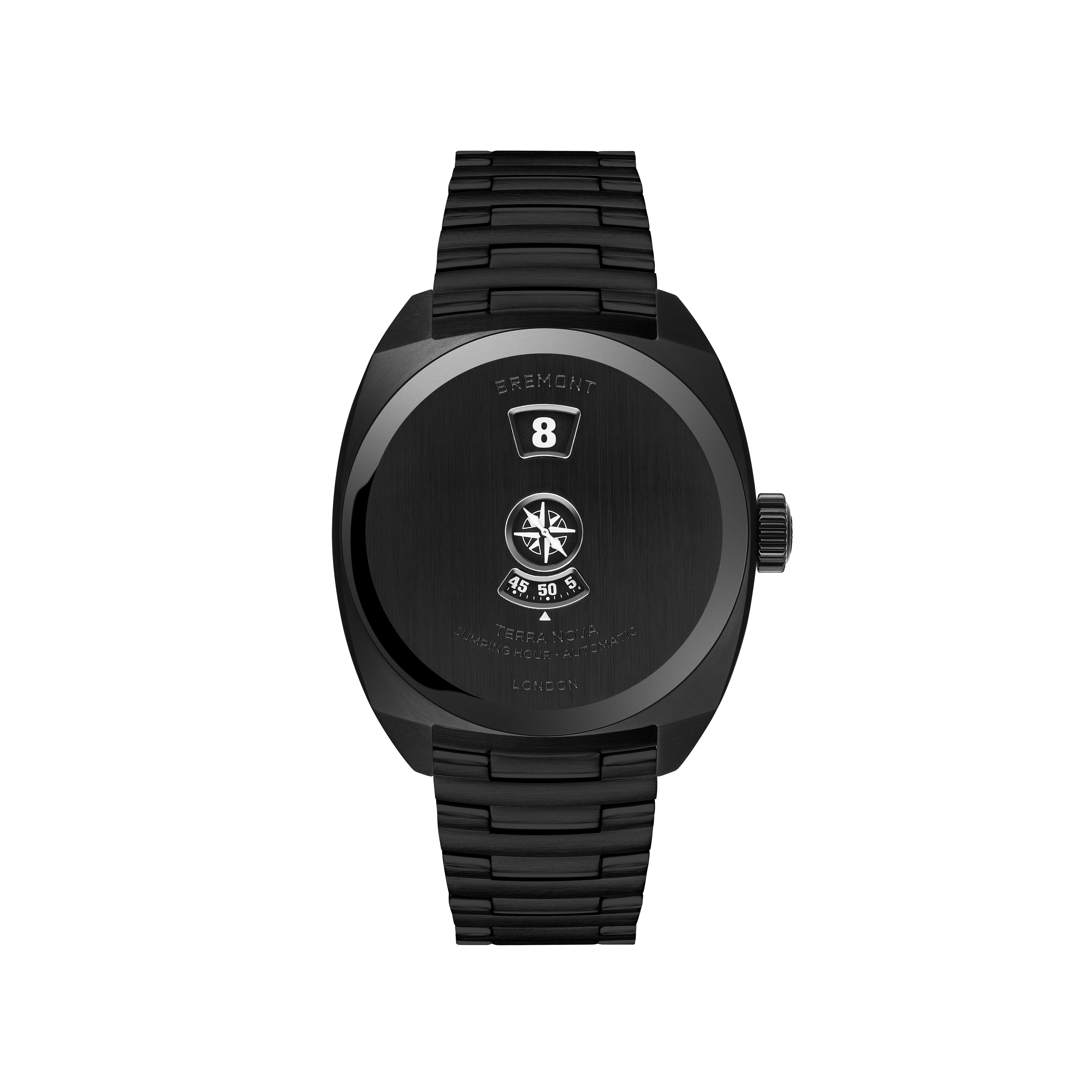 Terra Nova Stealth Black Automatic Watch. Black Dial, Black Stainless Steel Bracelet