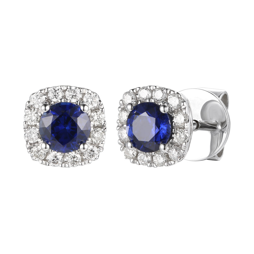 18ct white gold claw set round sapphire and brilliant cut diamond stud earrings