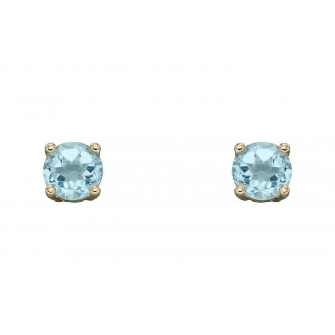 9ct Yellow Gold Round Aquamarine Stud Earrings