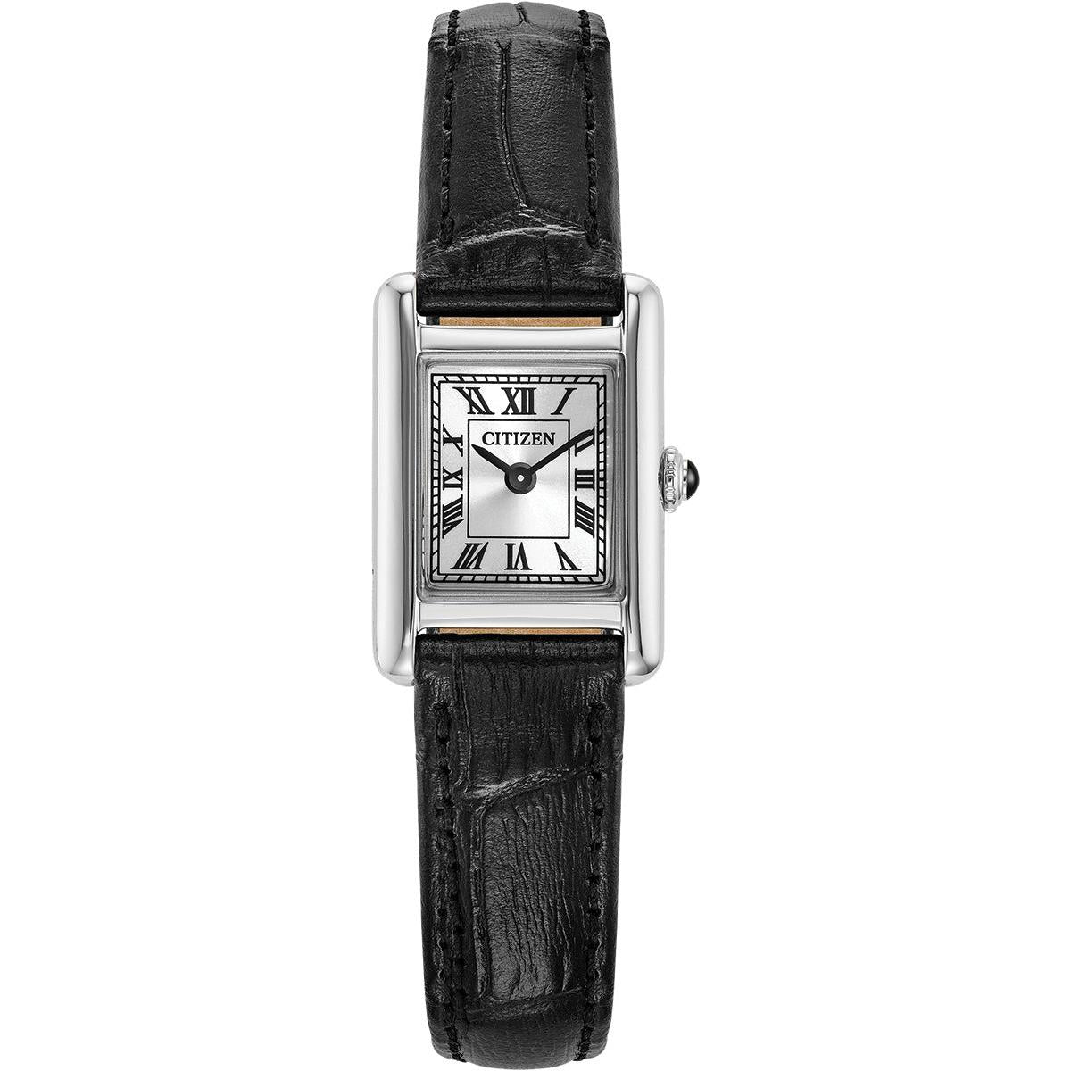 Fio Roma Eco-Drive Watch. White Dial Black Leather Strap