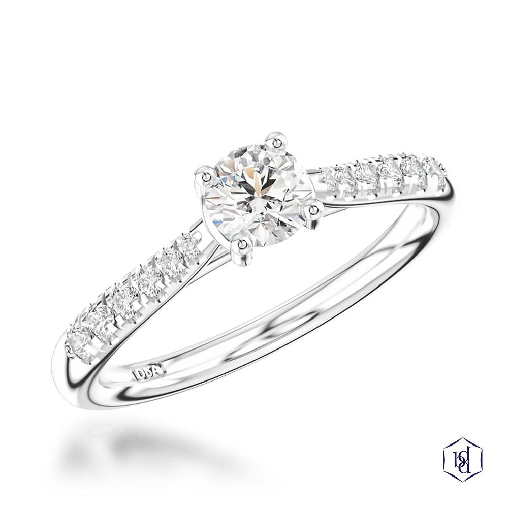 Skye Classic Round Round Brilliant Cut Platinum Solitaire Diamond with Diamond set shoulders