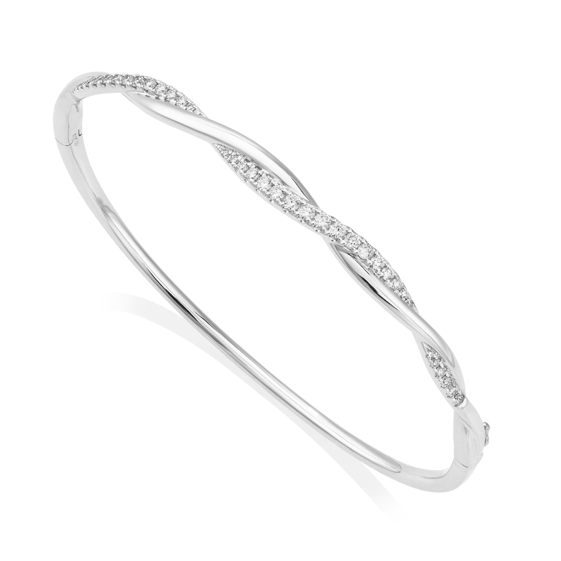 18ct white gold twisted top diamond claw set bangle