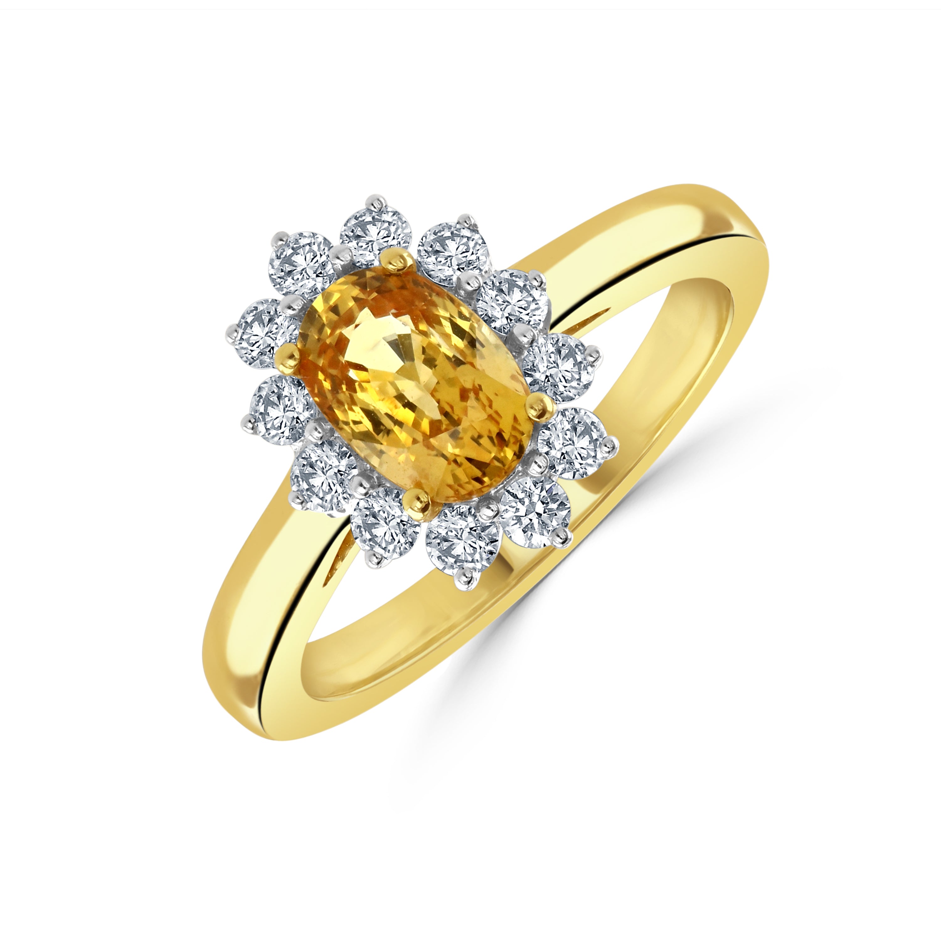 18ct Yellow Gold Golden Sapphire & Diamond Cluster Ring
