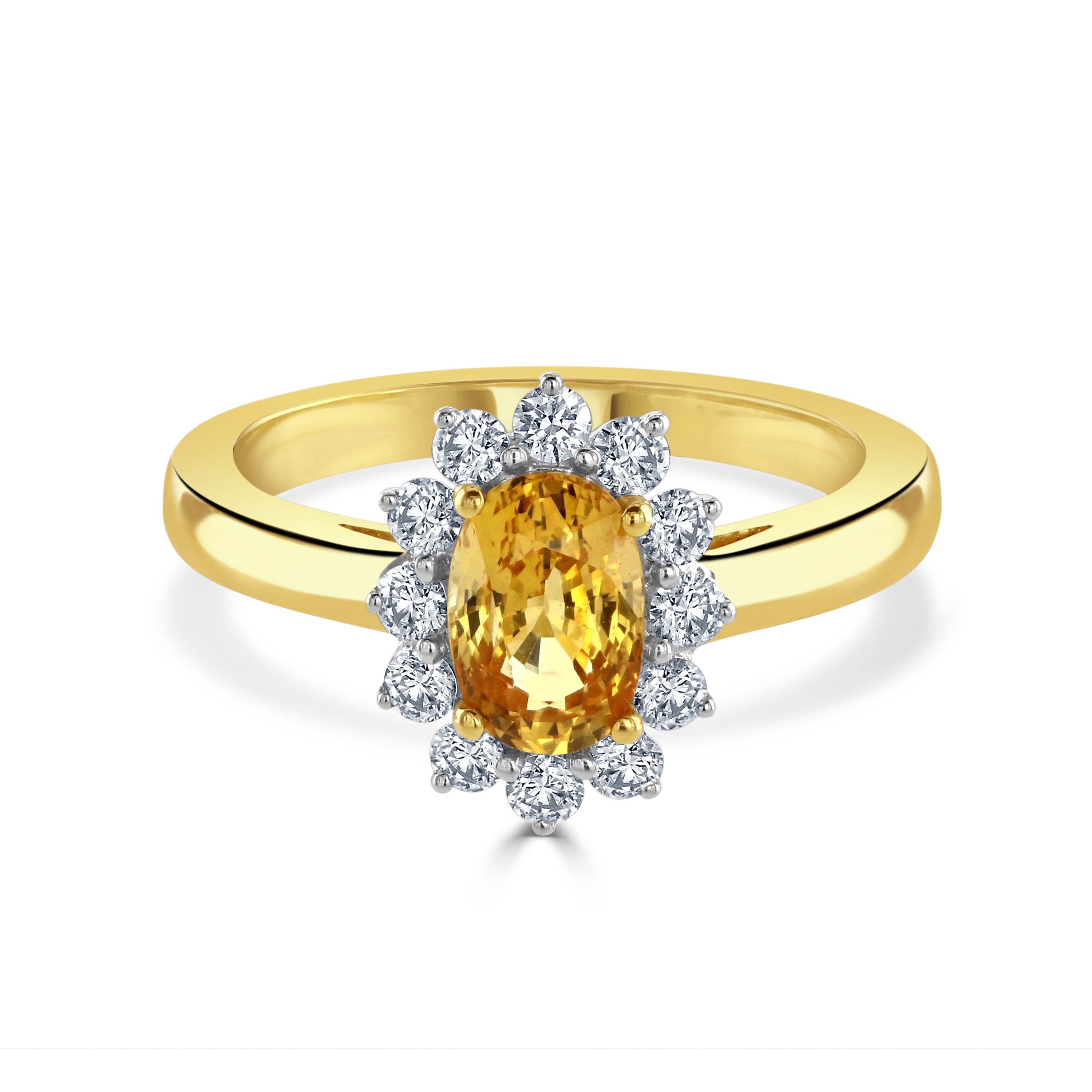 18ct Yellow Gold Golden Sapphire & Diamond Cluster Ring