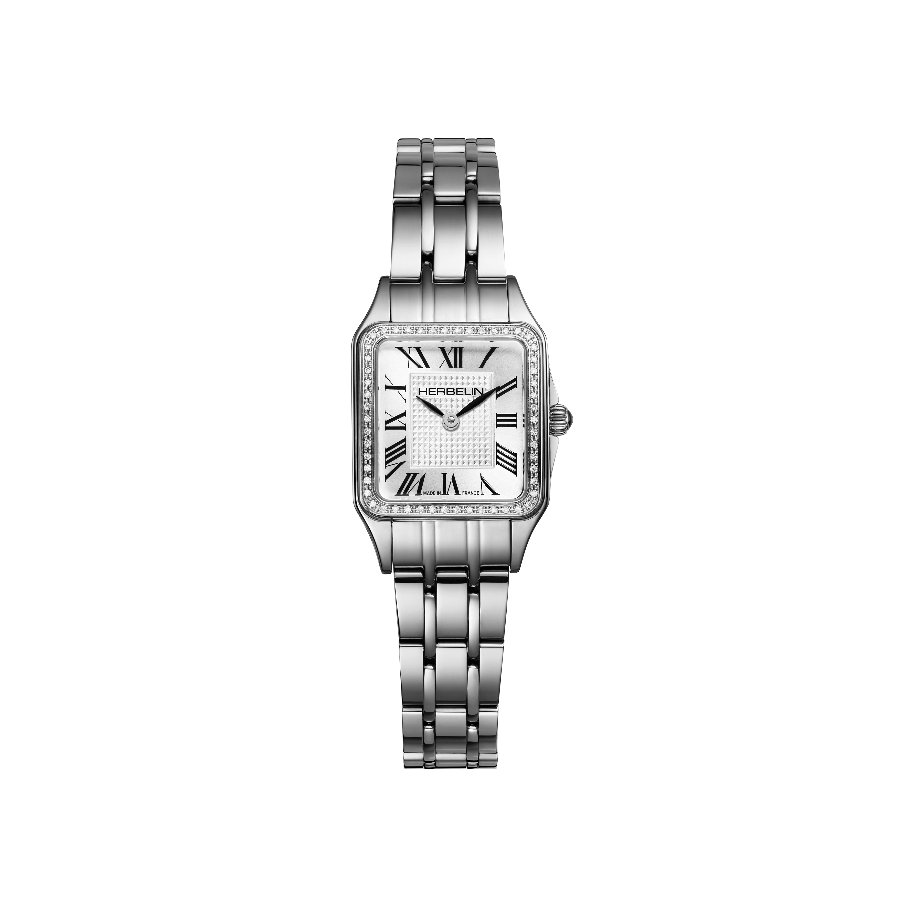 Herbelin Luna Mini Diamond Set Quartz Watch. Silver Dial Stainless Steel Bracelet