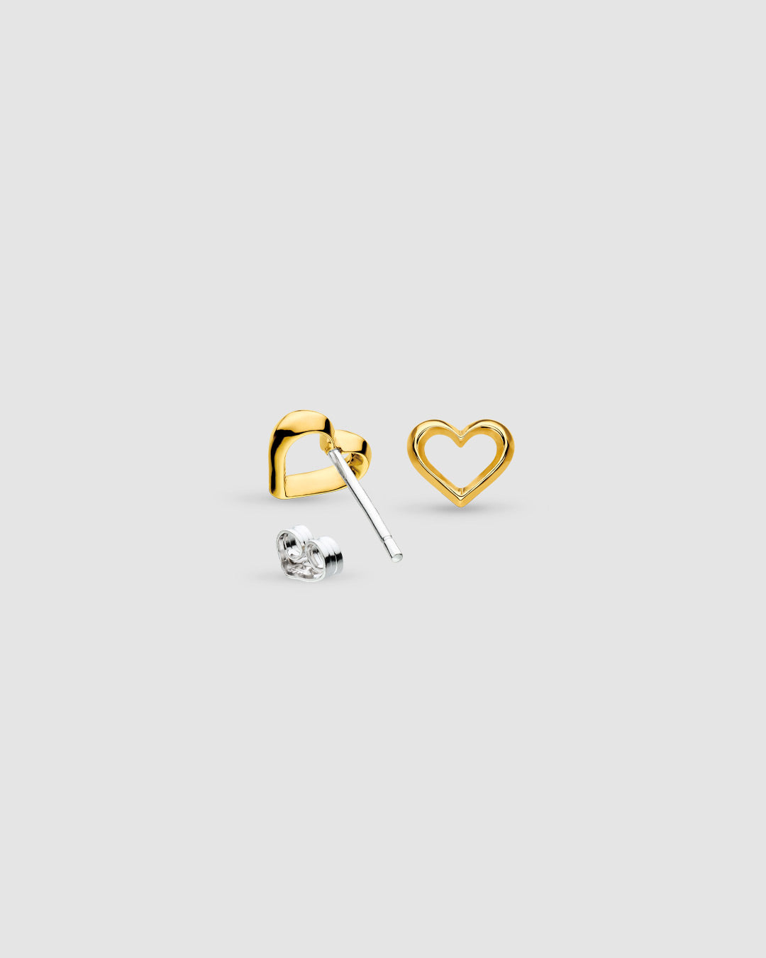 Love Silver Heart Golden Fine Outline Gold Plated Two Tone Stud Earrings