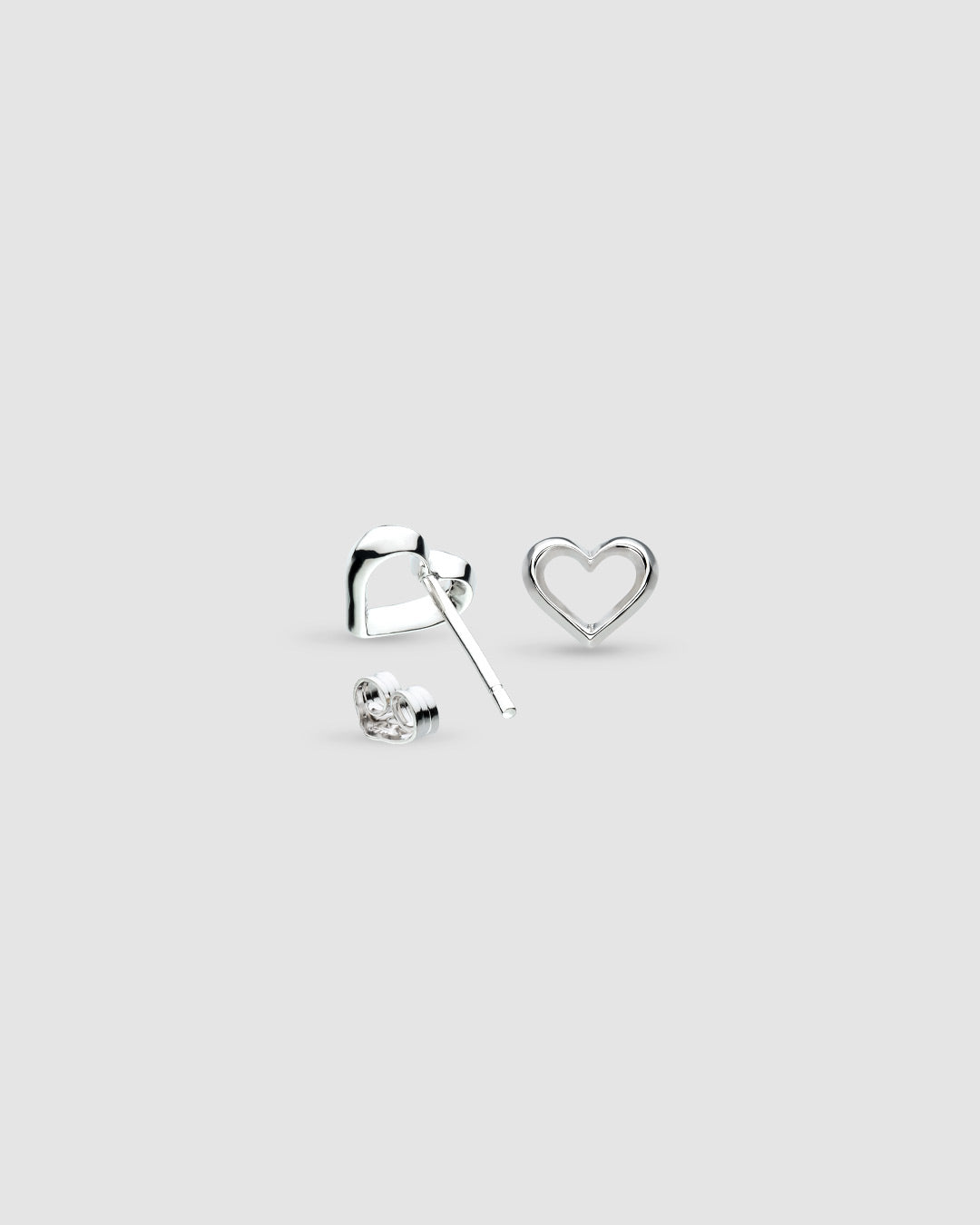 Kit Heath Love Silver Heart Fine Outline Stud Earrings