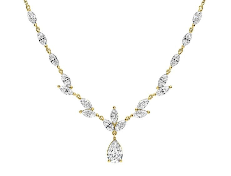 Silver Gold Plated Vine Leaf Necklace with Teardrop Drop
