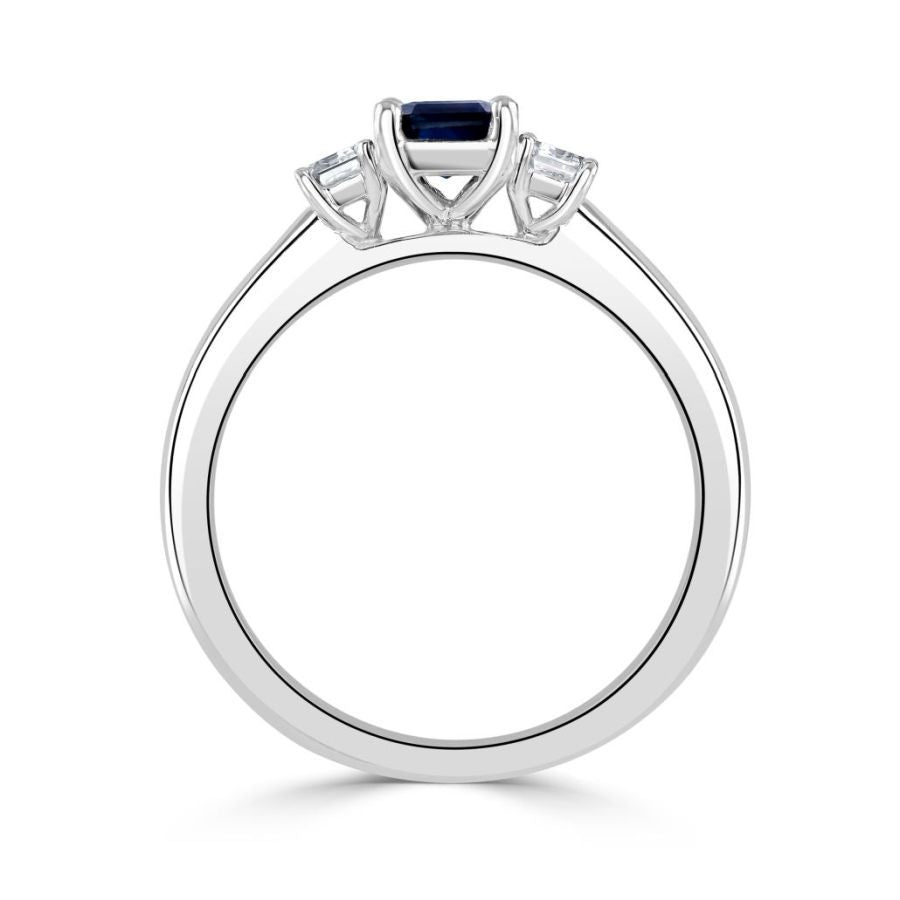 Platinum Octagonal Cut Sapphire & Diamond Trilogy Ring
