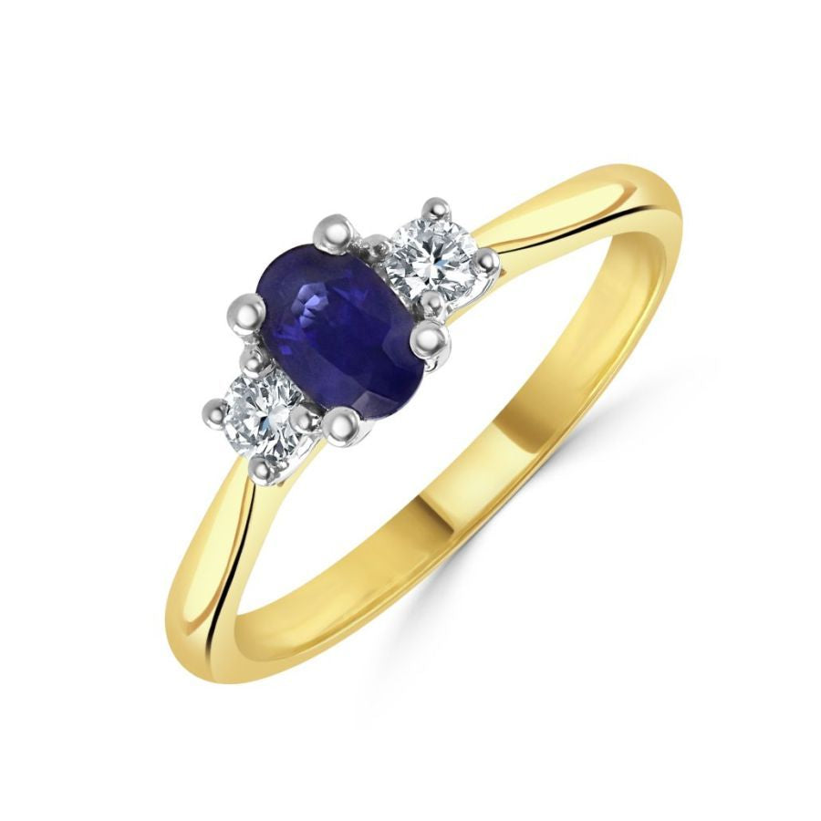 18yw ovl Sapp & 2 BC Diam clw ring