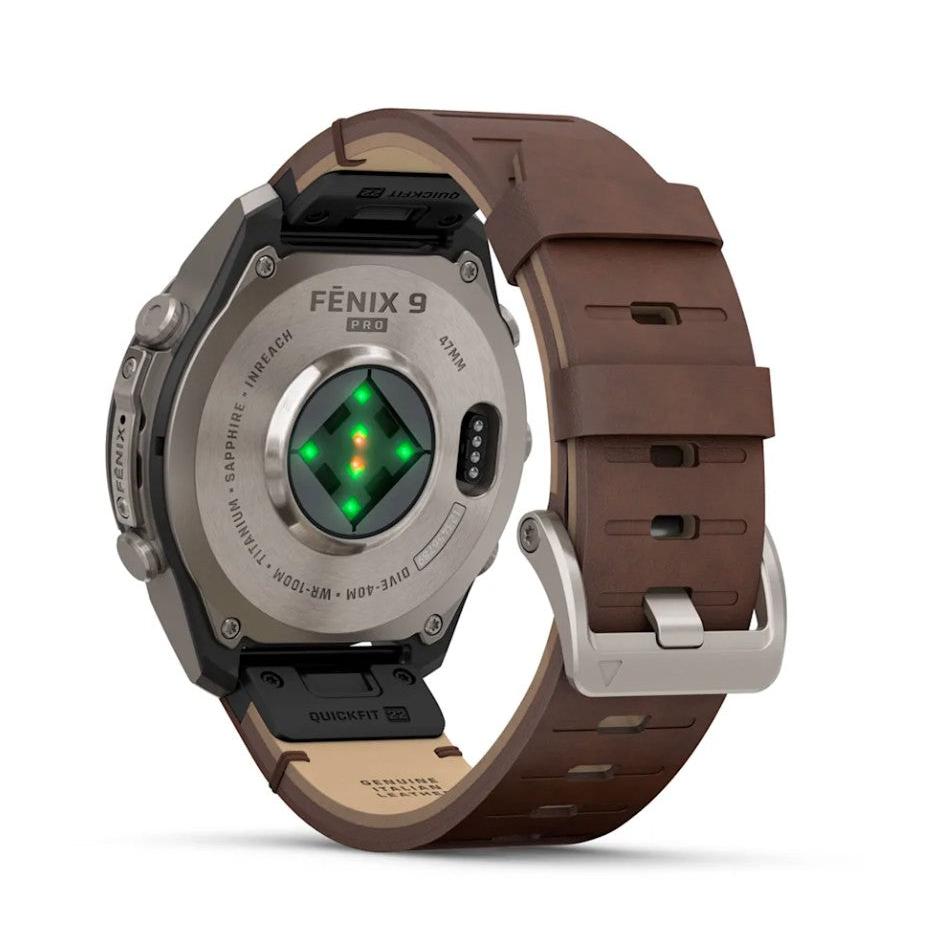 Fenix 9 Pro inReach 47mm. Titanium with Walnut Leather Band and Addition Silicone Band