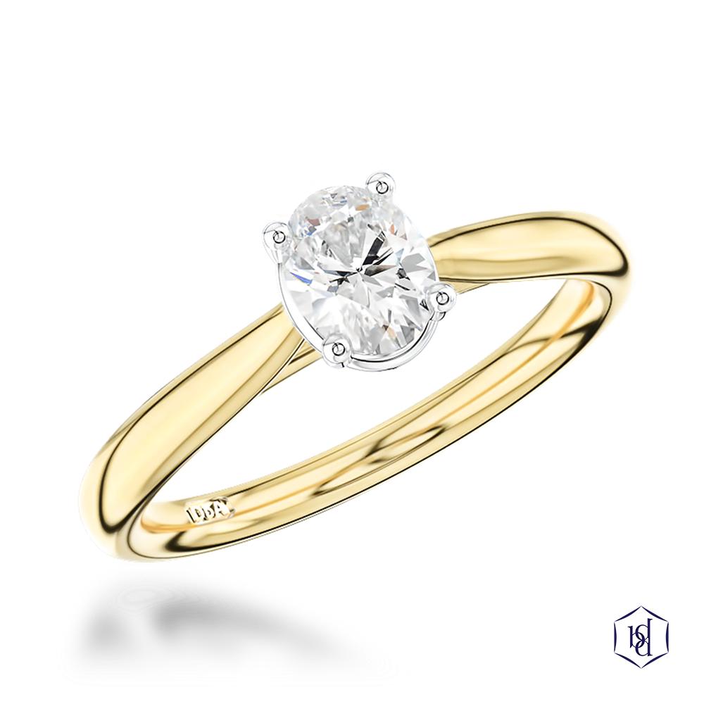 Classic Oval  Cut 18ct Yellow Gold Shank and Platinum Head Solitaire Diamond