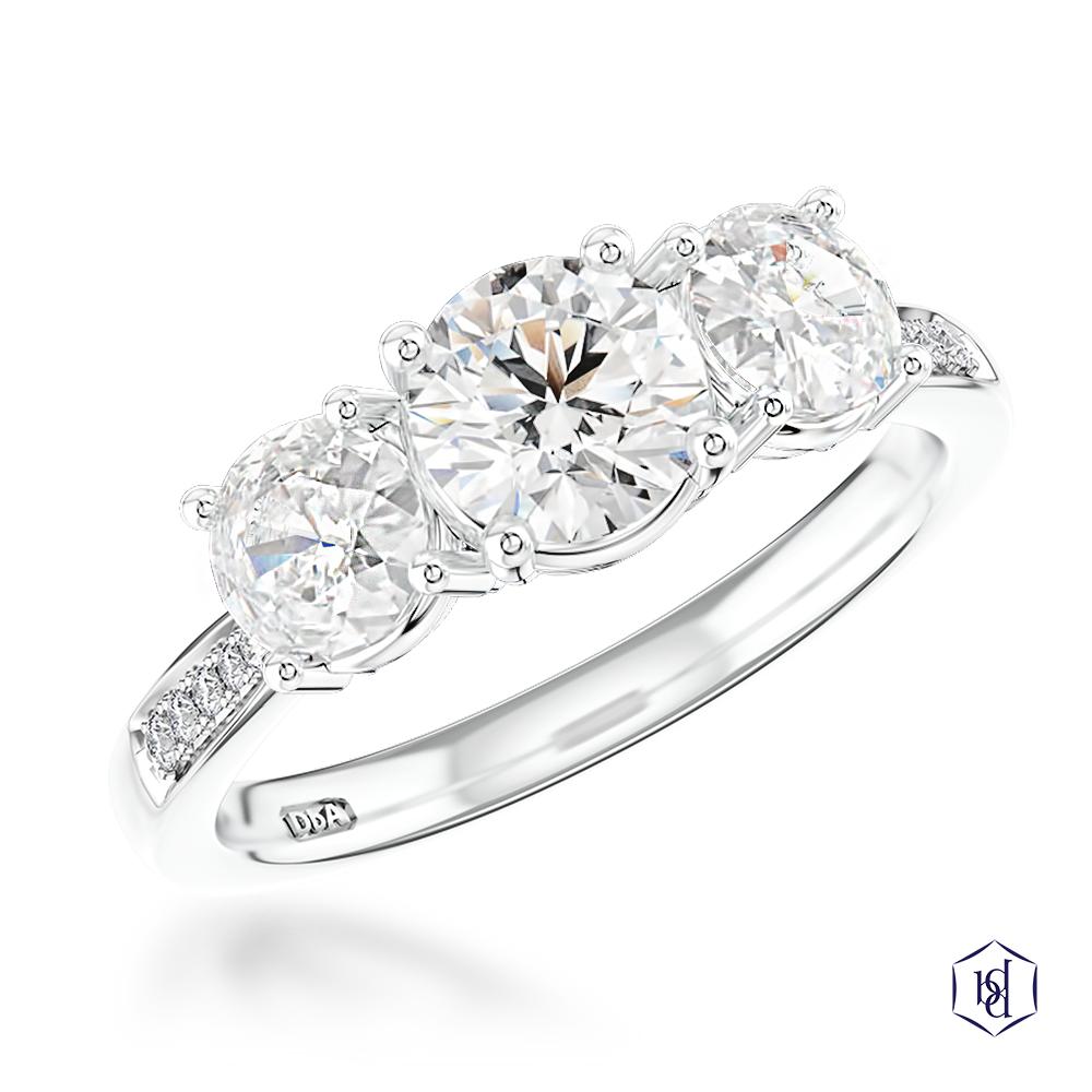 Memoire Three Stone Round Brilliant Cut Platinum Three Stone Diamond