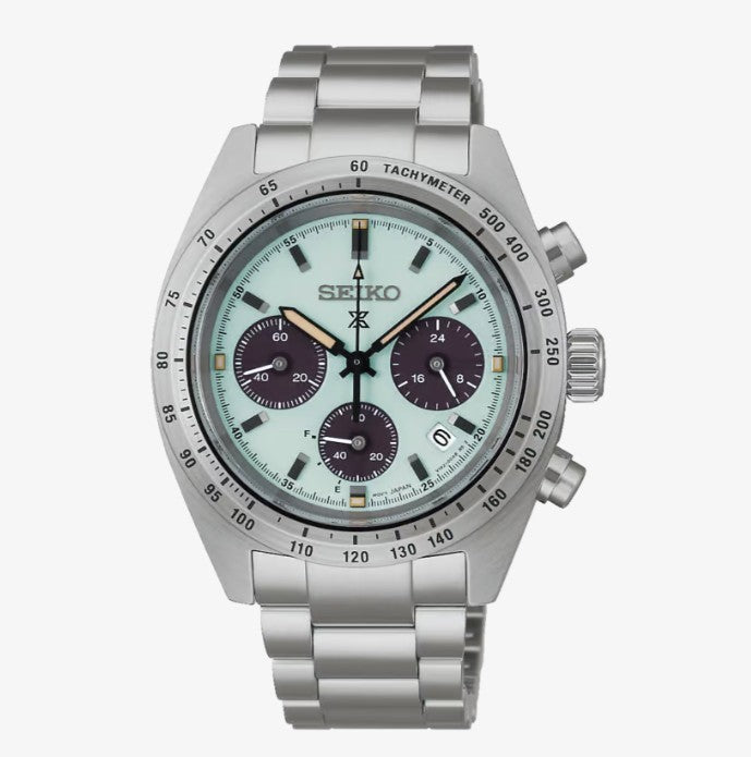 Prospex Speedtimer in Mint Green Solar Watch. Mint Dial, Stainless Steel Bracelet