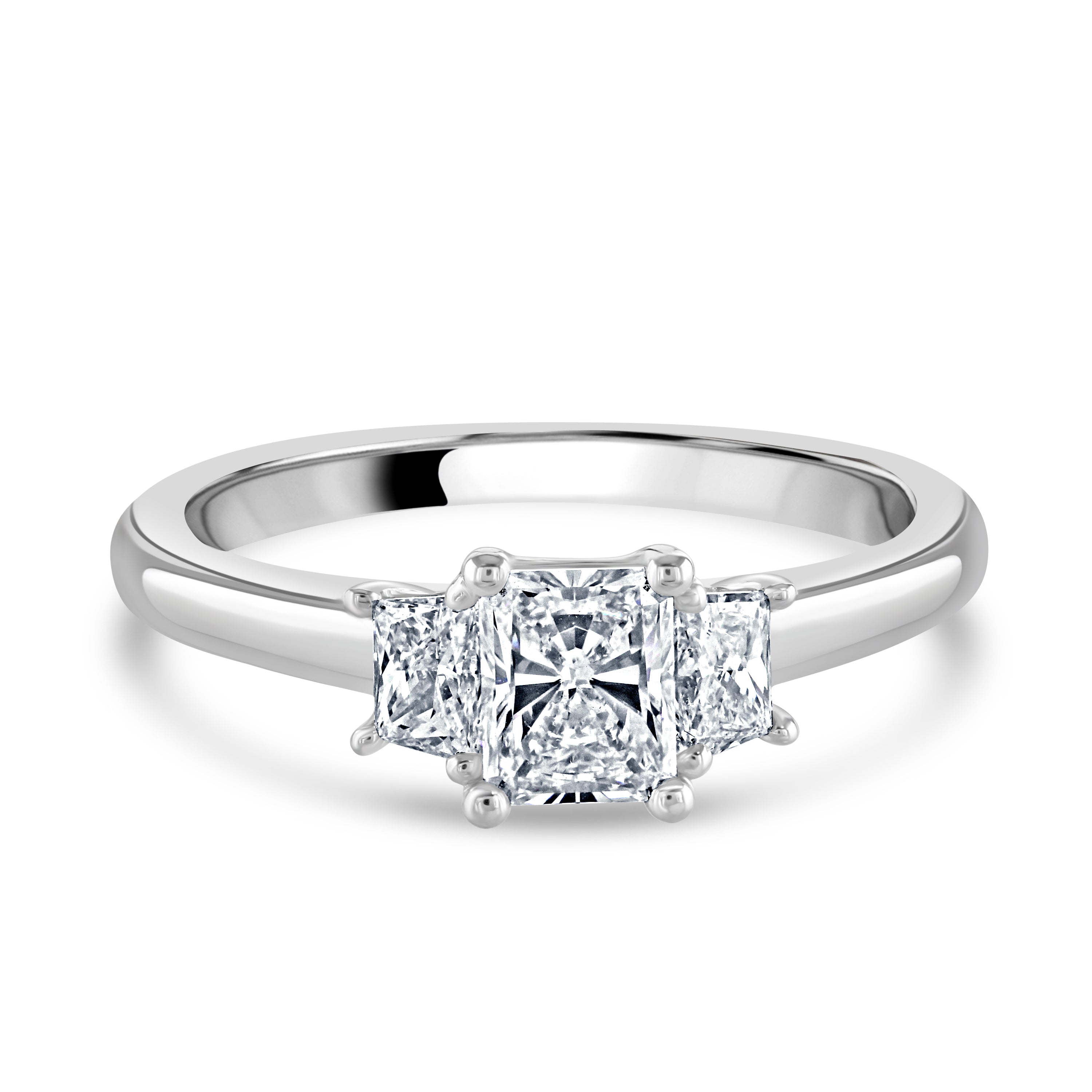 Platinum Rectangular & Trapiezoid Cut Diamond Trilogy Ring