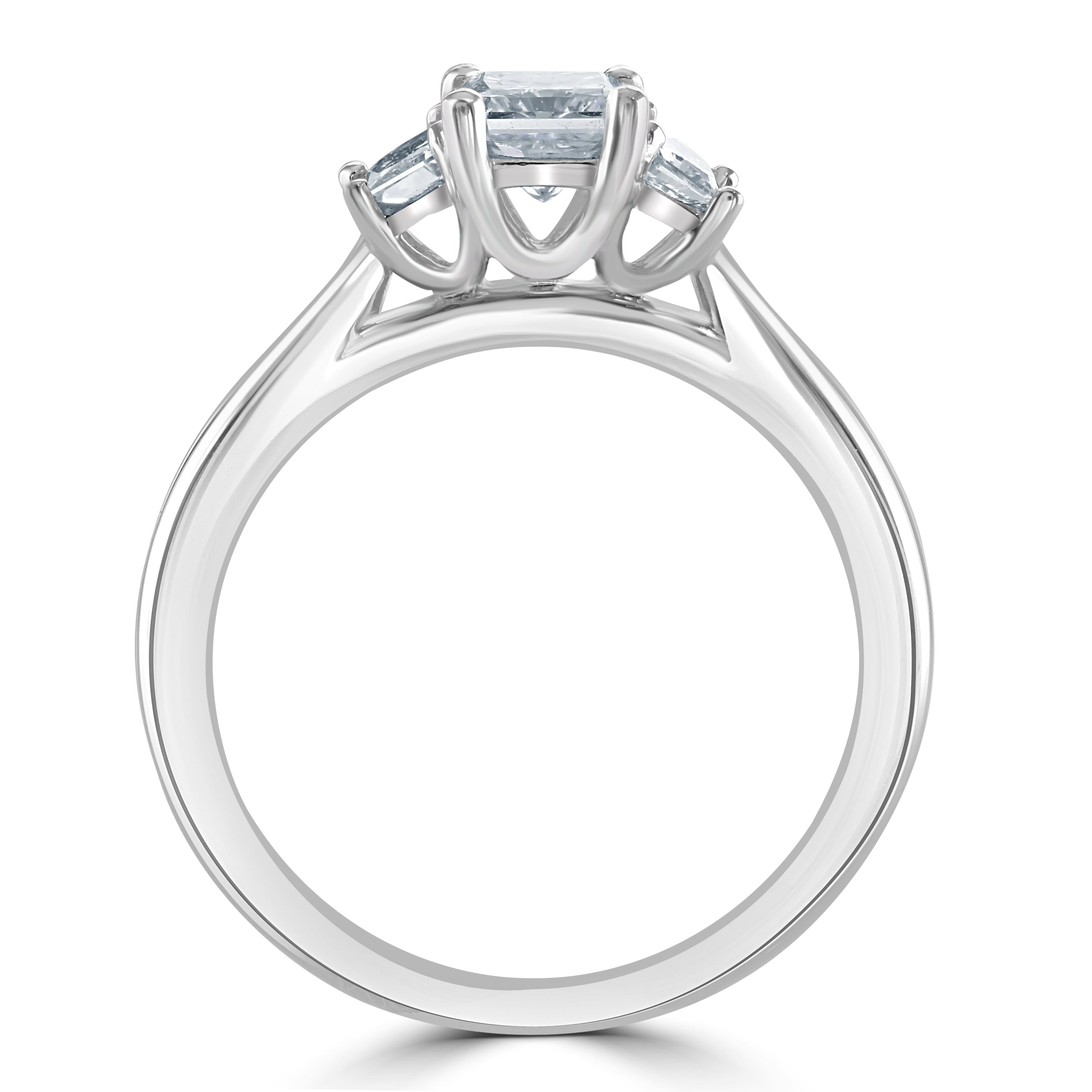 Platinum Rectangular & Trapiezoid Cut Diamond Trilogy Ring