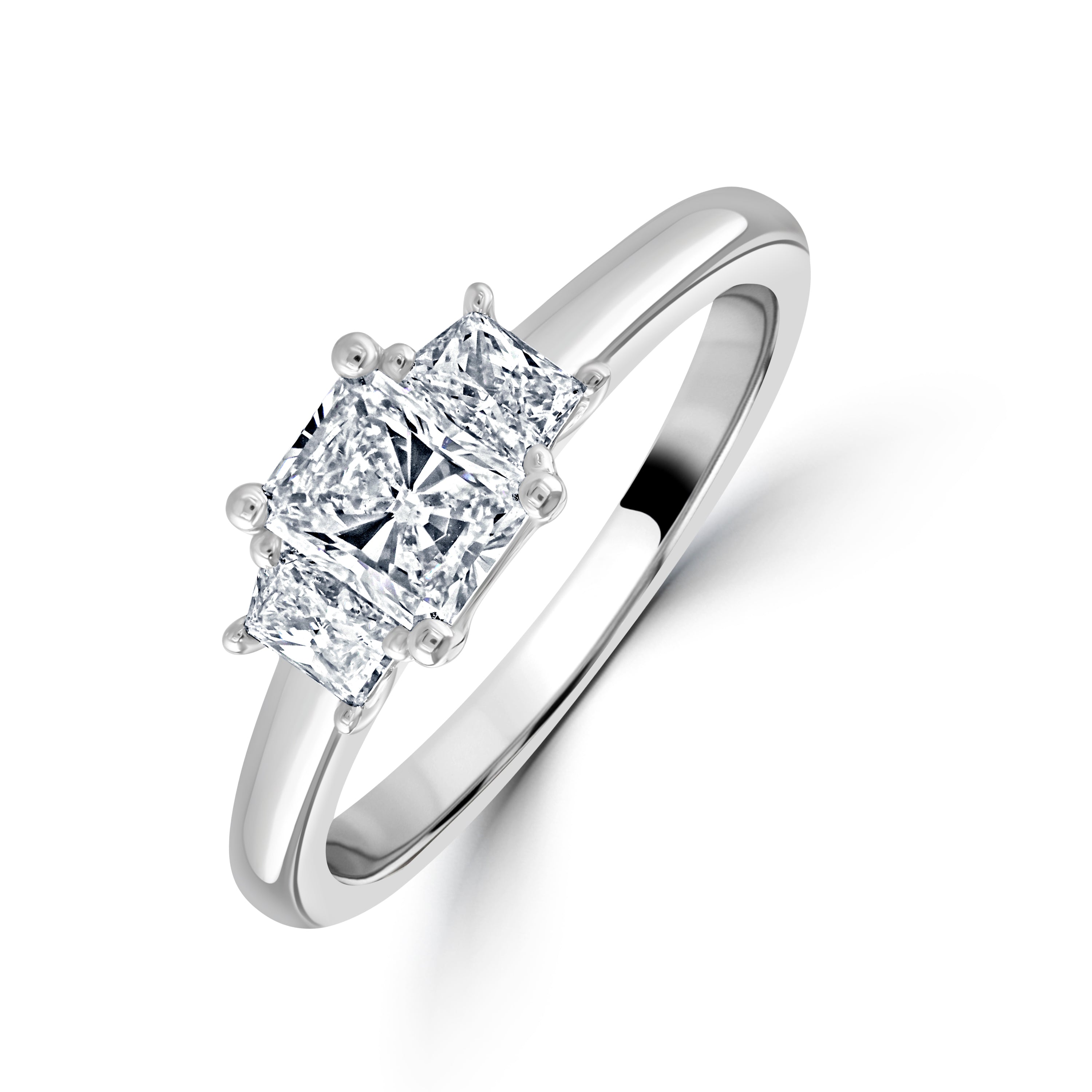 Platinum Rectangular & Trapiezoid Cut Diamond Trilogy Ring