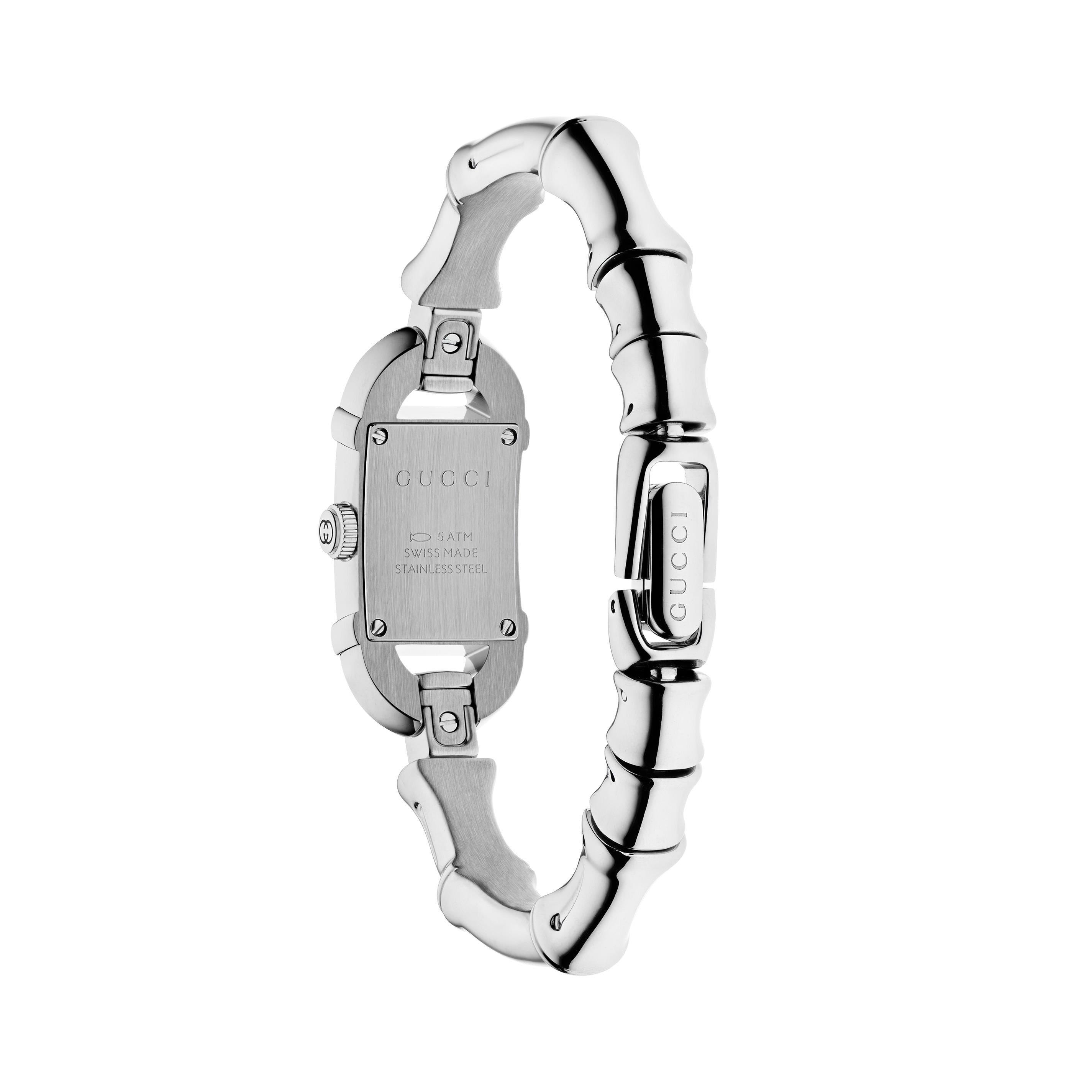 Bamboo Quartz Watch. White Dial, Stainless Steel Case and Bangle